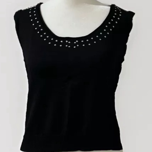 FINITY Women’s Black Sleeveless Beaded Camisole Stretch Tank Top Size Large knit - Picture 2 of 5